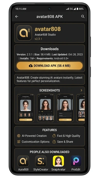 Tampilan halaman APK avatar808