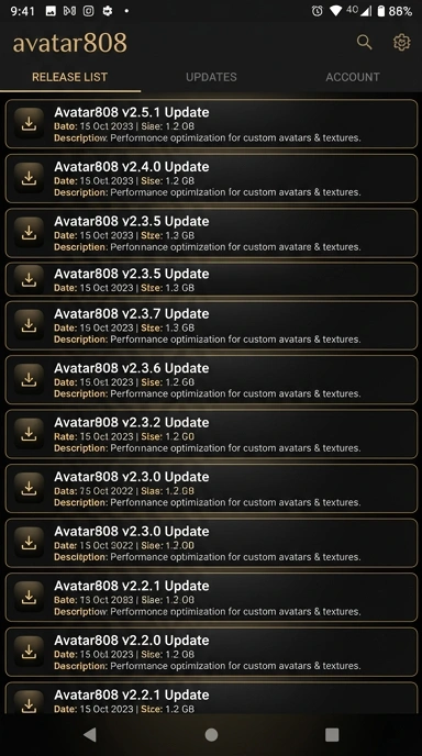 Tampilan riwayat versi avatar808